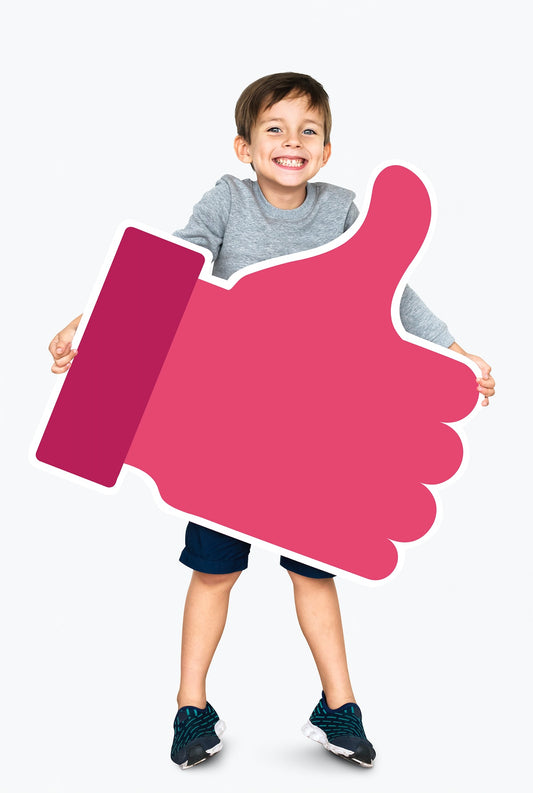 Free Cute Little Kid Holding A Pink Thumbs Up Icon