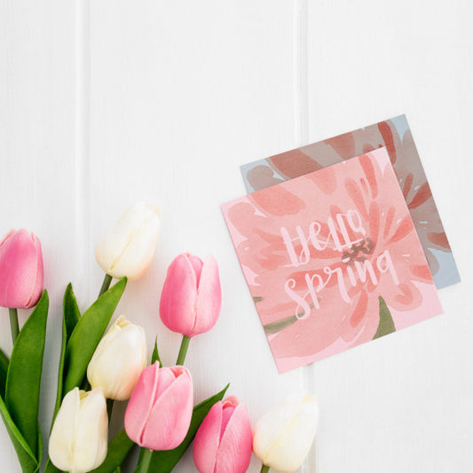 Free Cute Message On Square Paper Nature Spring Concept Mockup Psd