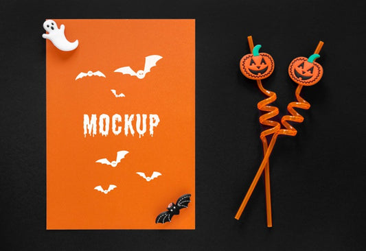 Free Cute Pumpkin Straws Halloween Mock-Up Psd