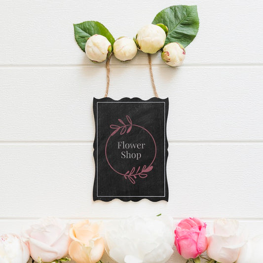 Free Cute Roses Buds And Flower Shop Mock-Up Psd