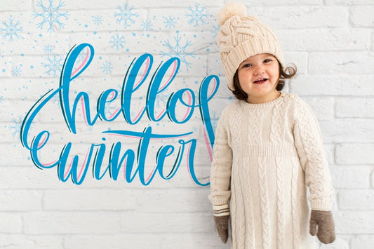 Free Cute Toddler With Winter Mock-Up Psd