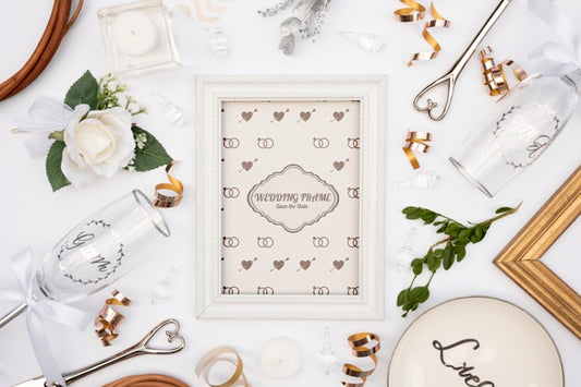 Free Cute Wedding Invitation Frame With Mock-Up Psd