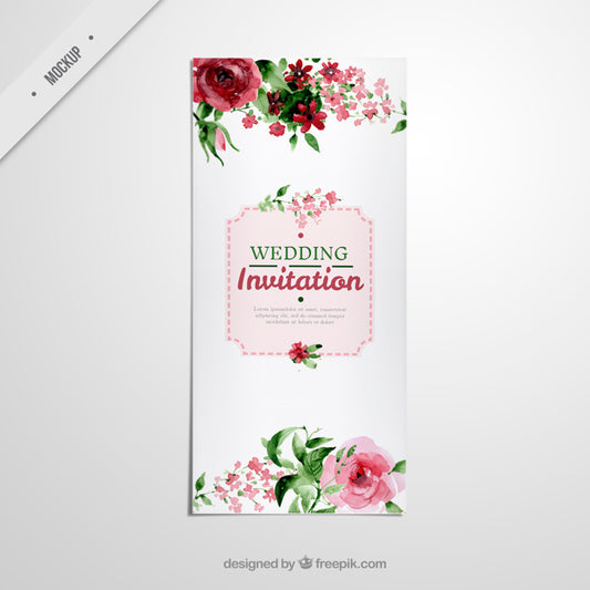 Free Cute Wedding Long Flyer With Watercolor Roses Psd
