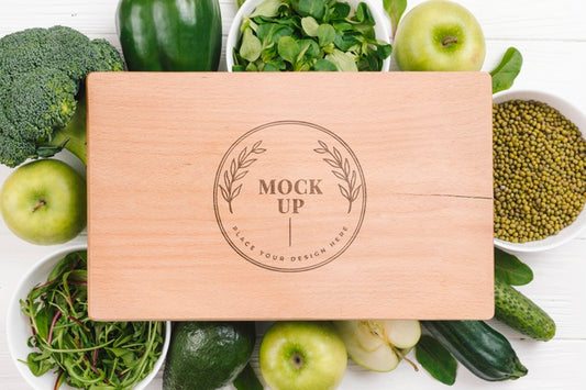 Free Cutting Board And Green Veggies Vegan Food Mock-Up Psd