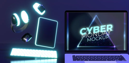 Free Cyber Monday Arrangement With Laptop Mock-Up Psd