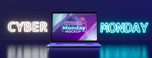 Free Cyber Monday Arrangement With New Laptop Mock-Up Psd