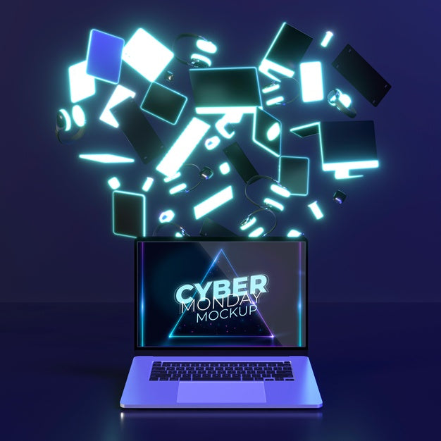 Free Cyber Monday Assortment With Laptop Mock-Up Psd