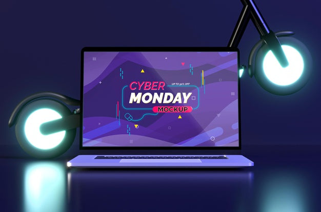 Free Cyber Monday Composition With New Laptop Mock-Up Psd