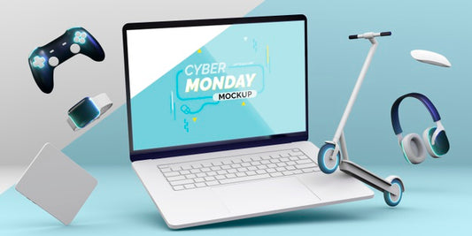 Free Cyber Monday Laptop Sale Mock-Up With Arrangement Of Different Devices Psd