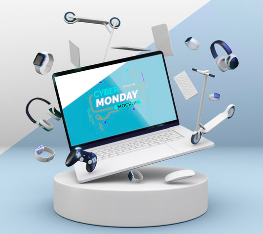 Free Cyber Monday Laptop Sale Mock-Up With Assortment Of Different Devices Psd