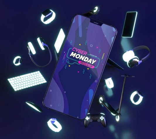 Free Cyber Monday Sale Composition With Mobile Phone Mock-Up Psd