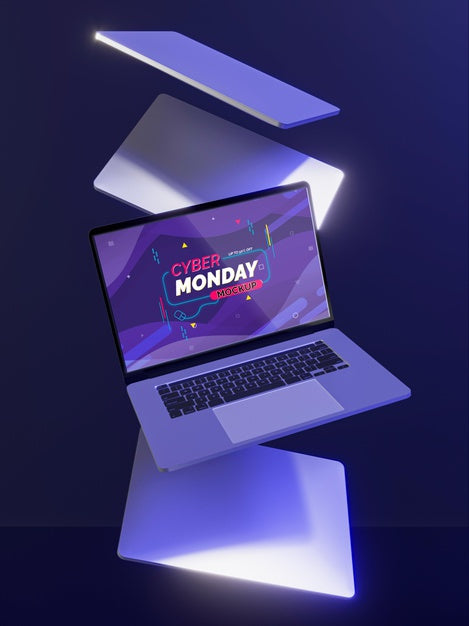 Free Cyber Monday Sale Mock-Up With Futuristic Assortment Psd