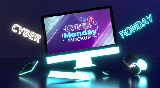 Free Cyber Monday Sale Mock-Up With Futuristic Composition Psd