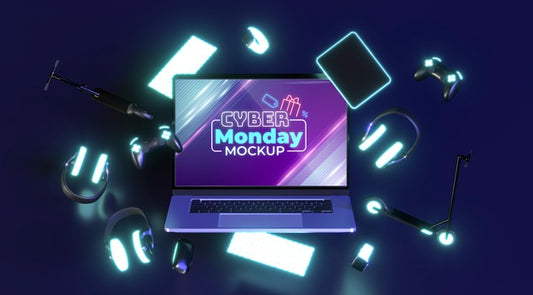 Free Cyber Monday Sale Mock-Up With Laptop Psd