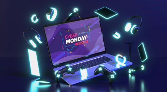 Free Cyber Monday Sale Mock-Up With New Laptop Psd