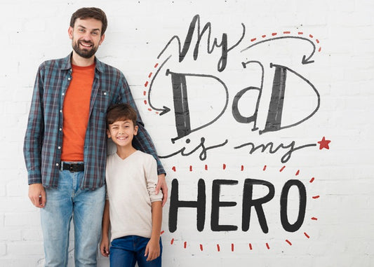 Free Dad And Son With Positive Message Psd