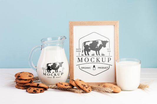 Free Dairy Mock-Up With Milk And Cookies Psd
