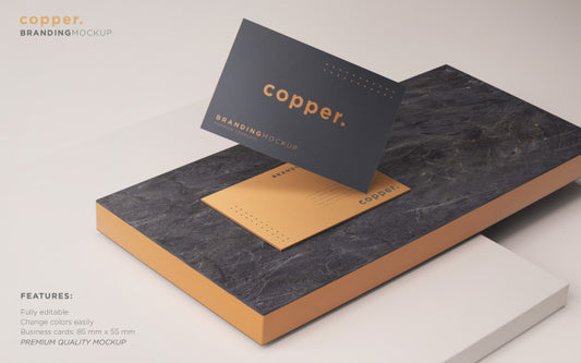 Free Dark And Copper Business Card Psd Mockup Psd