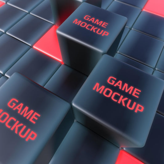 Free Dark Cubes Game Mockup Psd