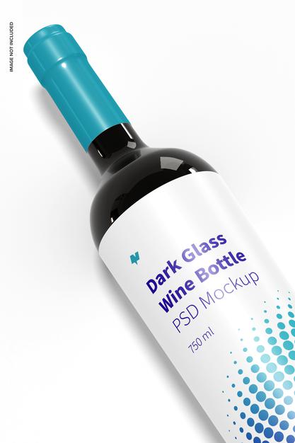 Free Dark Glass Wine Bottle Mockup, Close-Up Psd