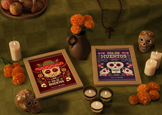Free Day Of Dead Traditional Mexican Mock-Ups On Green Background Psd