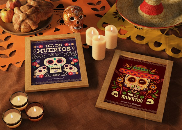 Free Day Of Dead Traditional Mexican Mock-Ups With Candles Psd