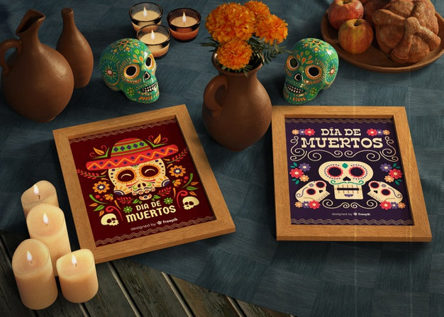 Free Day Of Dead Traditional Mexican Mock-Ups With Skulls Psd