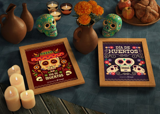 Free Day Of Dead Traditional Mexican Mock-Ups With Skulls Psd