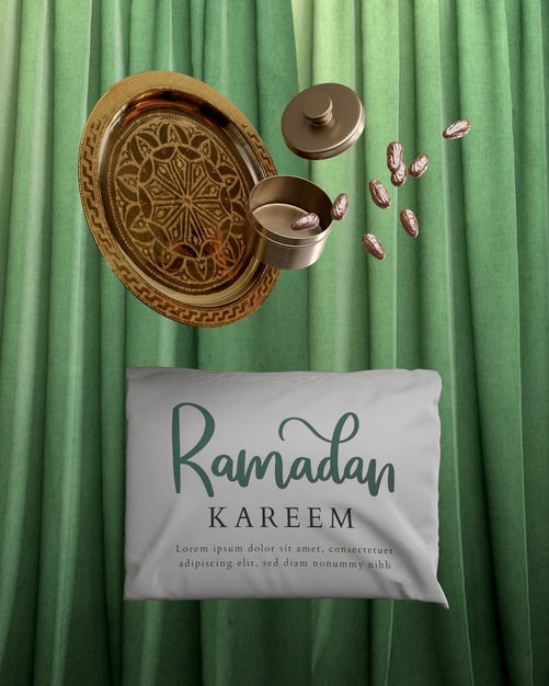 Free Decoration With Falling Dried Dates And Ramadan Pillow Psd