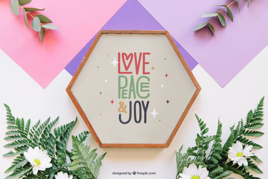 Free Decorative Botanical Mockup With Frame And Leaves Psd