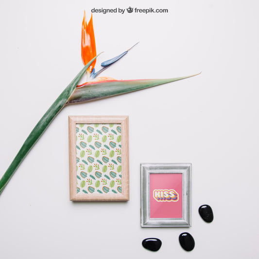 Free Decorative Botanical Mockup With Two Frames Psd