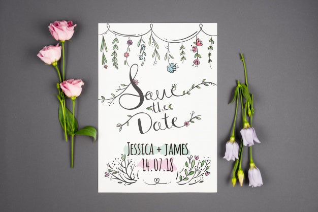 Free Decorative Card Mockup With Roses Psd