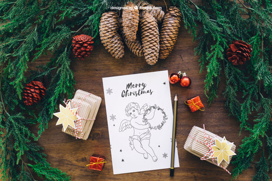 Free Decorative Christmas Mockup With Paper Psd