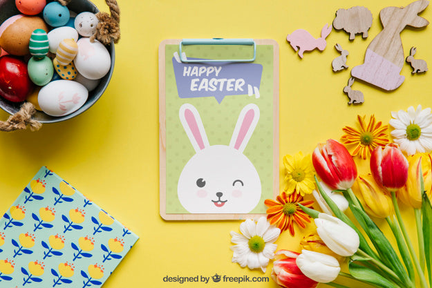 Free Decorative Easter Mockup With Clipboard Psd