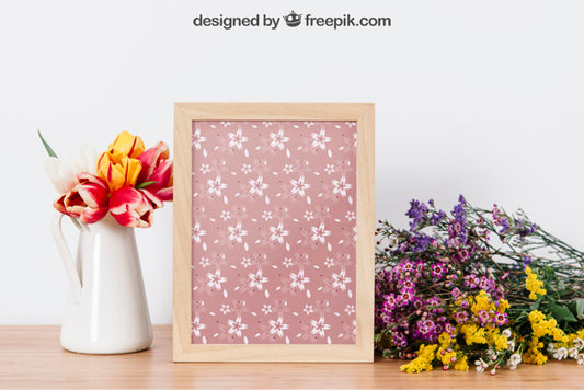 Free Decorative Floral Mockup Of Frame Psd