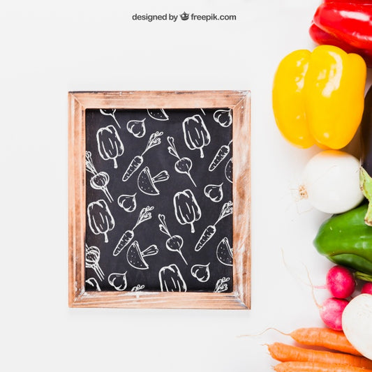 Free Decorative Healthy Food Mockup With Slate Psd