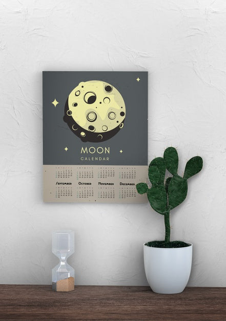 Free Decorative Mock Up Wall Calendar With Moon Theme Psd