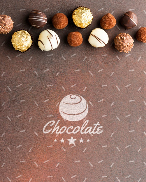 Free Delicious Chocolate Candies With Brown Background Mock-Up Psd