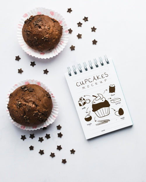 Free Delicious Chocolate Muffins Mock-Up Psd