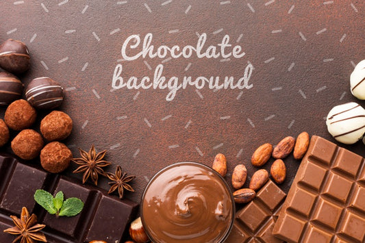 Free Delicious Chocolate With Brown Background Mock-Up Psd