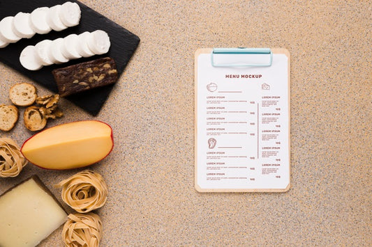 Free Delicious Food Arrangement With Clipboard Mock-Up Psd