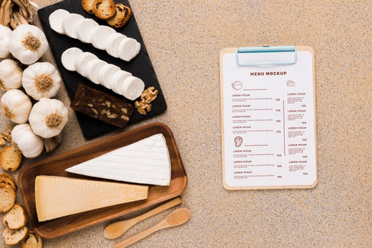 Free Delicious Food Assortment With Clipboard Mock-Up Psd