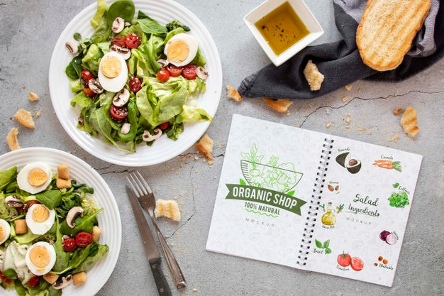 Free Delicious Food For Lunch With Notebook Psd