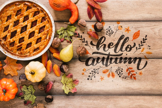 Free Delicious Fresh Pie With Hello Autumn Quote Psd