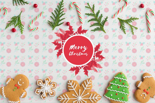 Free Delicious Gingerbread On Floral Background Top View Psd