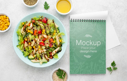 Free Delicious Healthy Salad Mock-Up Top View Psd