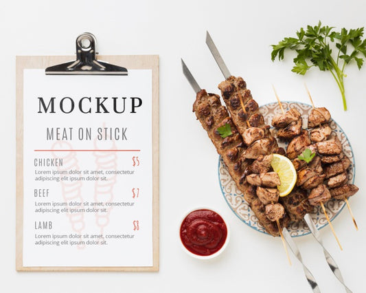 Free Delicious Meat Skewers Mock-Up And Ketchup Psd
