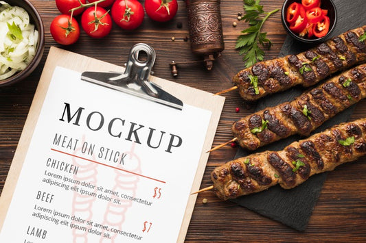 Free Delicious Meat Skewers Mock-Up And Menu Psd