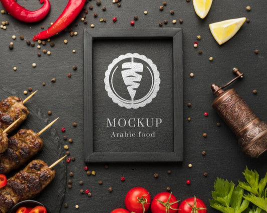 Free Delicious Meat Skewers Mock-Up And Slices Of Lemon Psd