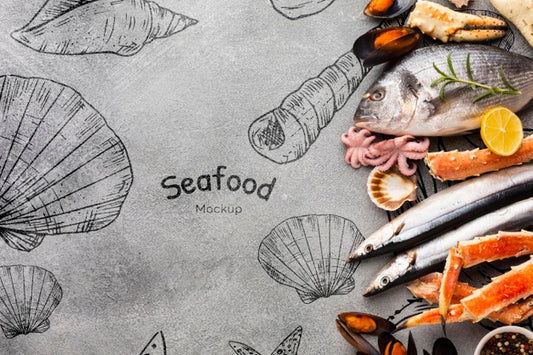Free Delicious Sea Food Arrangement With Mock-Up Psd